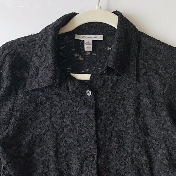 JM Collection Women Black Lace Button Down Scallop Hem Shirt, size Small - Picture 9 of 9